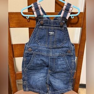 OshKosh B'gosh Denim Shortalls with Striped Straps - Blue & White